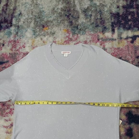 Silver Metallic V Neck Sweater Size 2XL - Picture 6 of 10